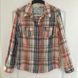 Plaid Shirt, lightweight, red, white and blue